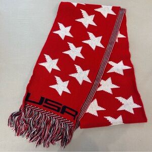 Knitmakers USA Red White and Blue Acrylic Knit Scarf Stars 9" x 86” Vintage